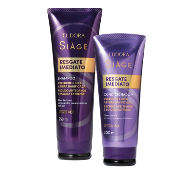 Combo Siàge Resgate Imediato: Shampoo 250ml + Condicionador 200ml Eudora Reconstrução Envio Imediato