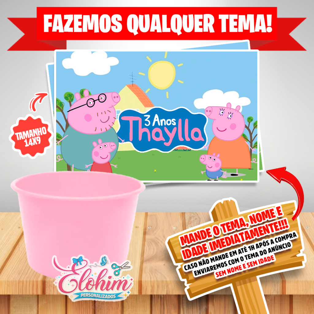 Rótulo Adesivo para personalizar Balde - Peppa Pig