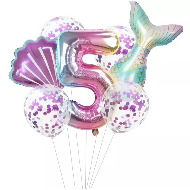 Balão Sereia Kit Aniversário 5 Anos Com 7 Peças em Oferta na Shopee