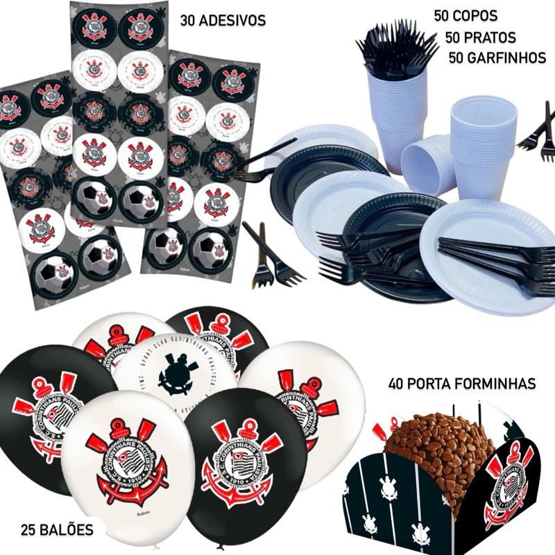 SUPER KIT FESTA CORINTHIANS 245 ITENS (50 CONVIDADOS) - FESTCOLOR em Oferta na Shopee