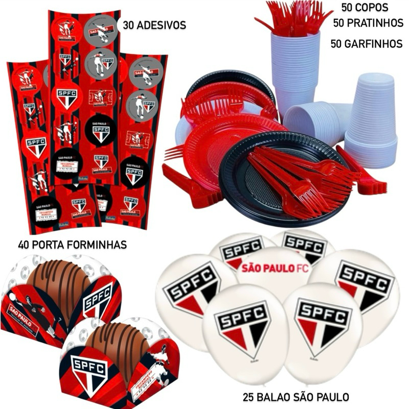 SUPER KIT FESTA SÃO PAULO FC 245 ITENS (50 CONVIDADOS) - FESTCOLOR em Oferta na Shopee