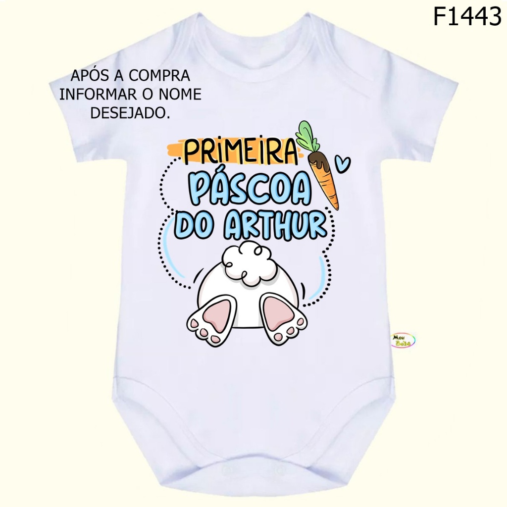 Body Bebê Personalizado Com Nome Coelhinho Primeira Páscoa SF1443 em Oferta na Shopee