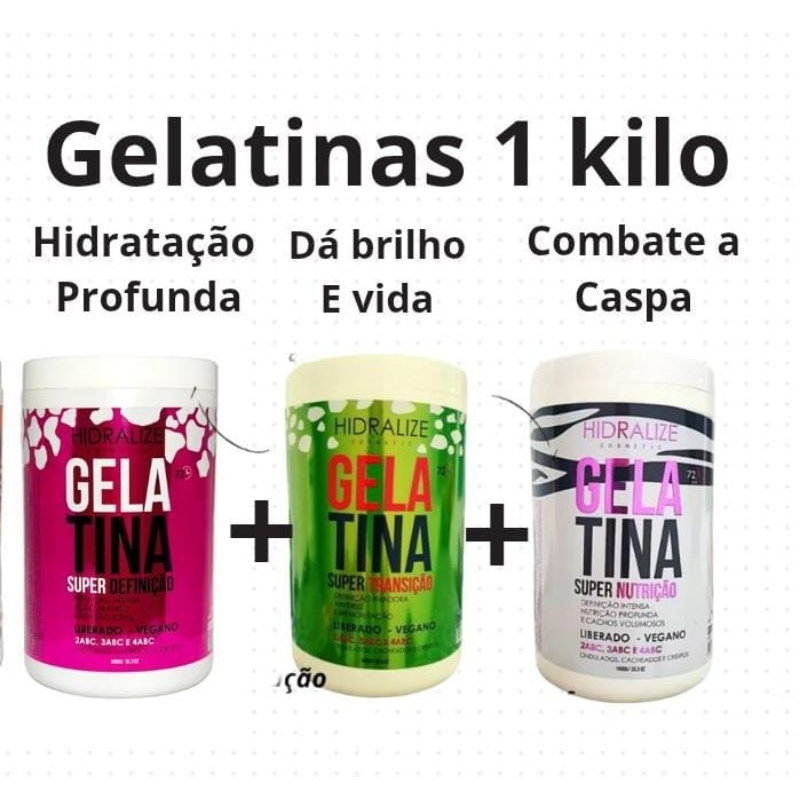 Kit 3 Gelatinas Super Definição+Super Transição+ Super Nutrição Cachos imediato Hidralize