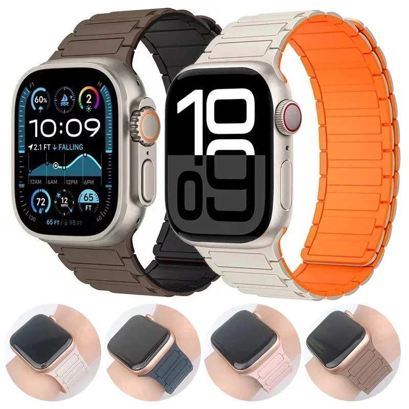Pulseira Silicone Magnética Apple Watch Band 38mm 40mm 41mm 42mm 44mm 45mm Compatível  IWatch série 8 7 6 SE 9