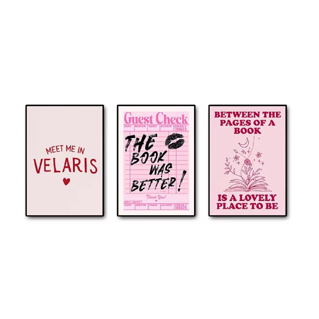 Quadros decorativos Livro Bookish Cotações Rosa Retro Livro Lover Gift (3 peças)