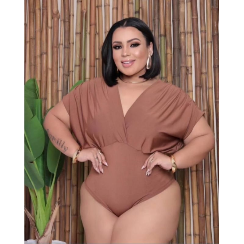 Body Feminino blusa morcego plus size gola v