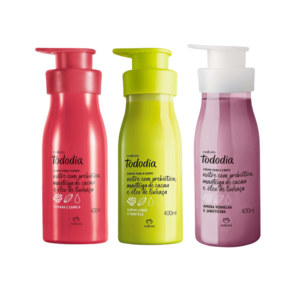 Kit 3 Cremes: Amora Vermelha e Jabuticaba, Capim Limão e Hortelã, Tamara e Canela – 400ml Cada