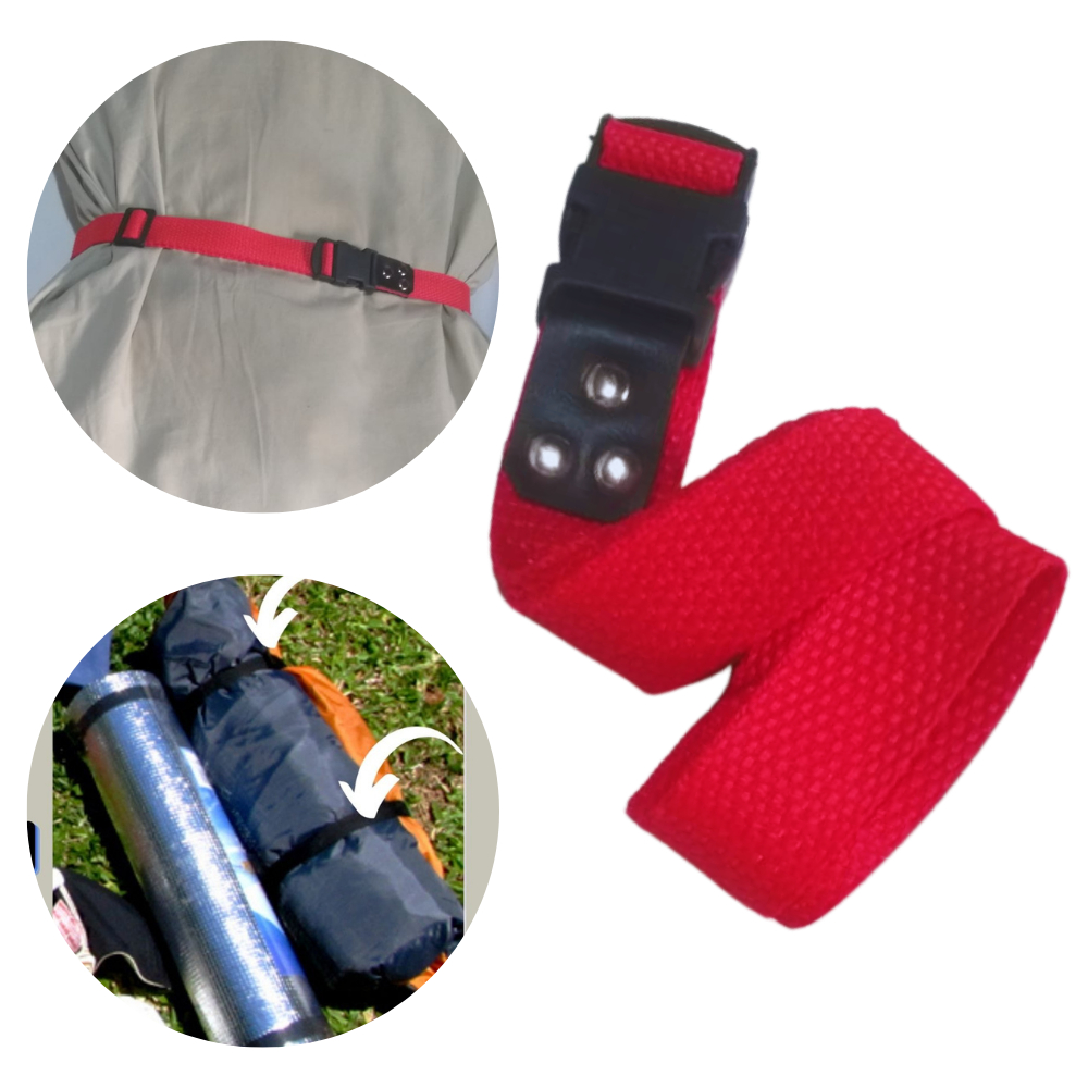 Alça Fita Vermelha C/Fecho Engate Rápido 25mm Para Carga Ao Ar Livre 2 Metros + Regulador, Acessório