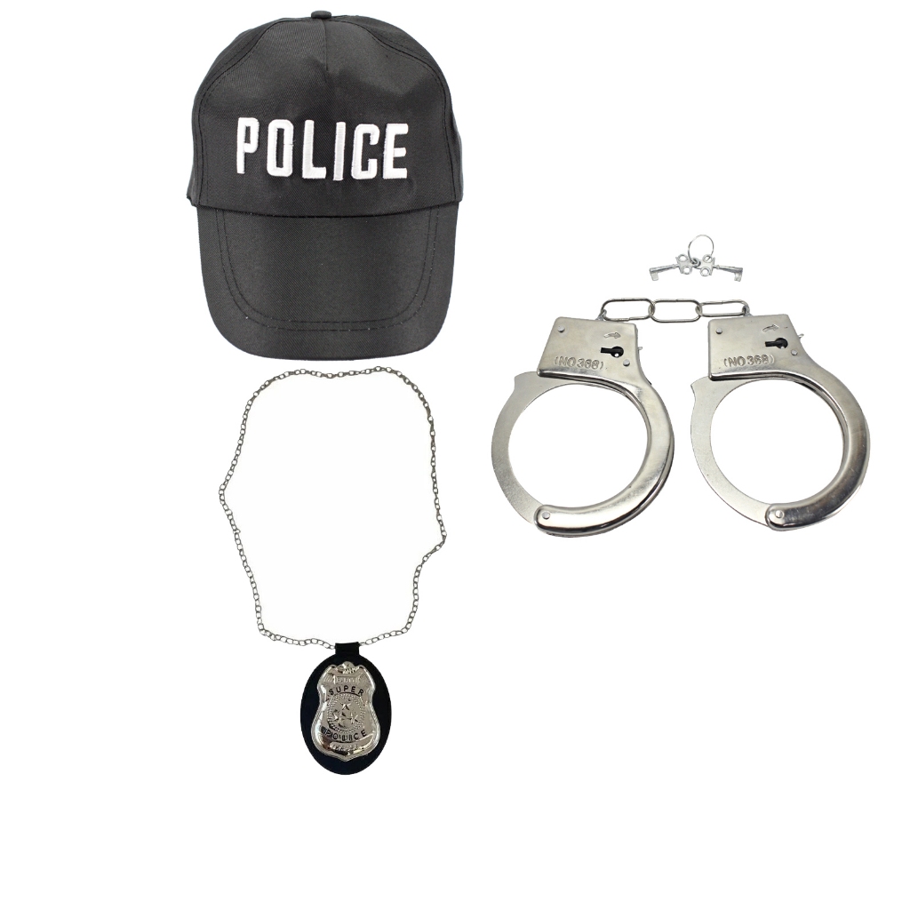 Fantasia Policial Boné Algema Distintivo Carnaval Halloween em Oferta na Shopee