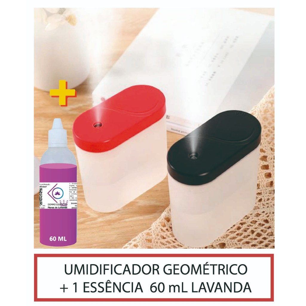 Umidificador de ar Difusor GEOMÉTRICO + 1 OU 2 Essências Concentradas 60 mL Lavanda Capim Limão
