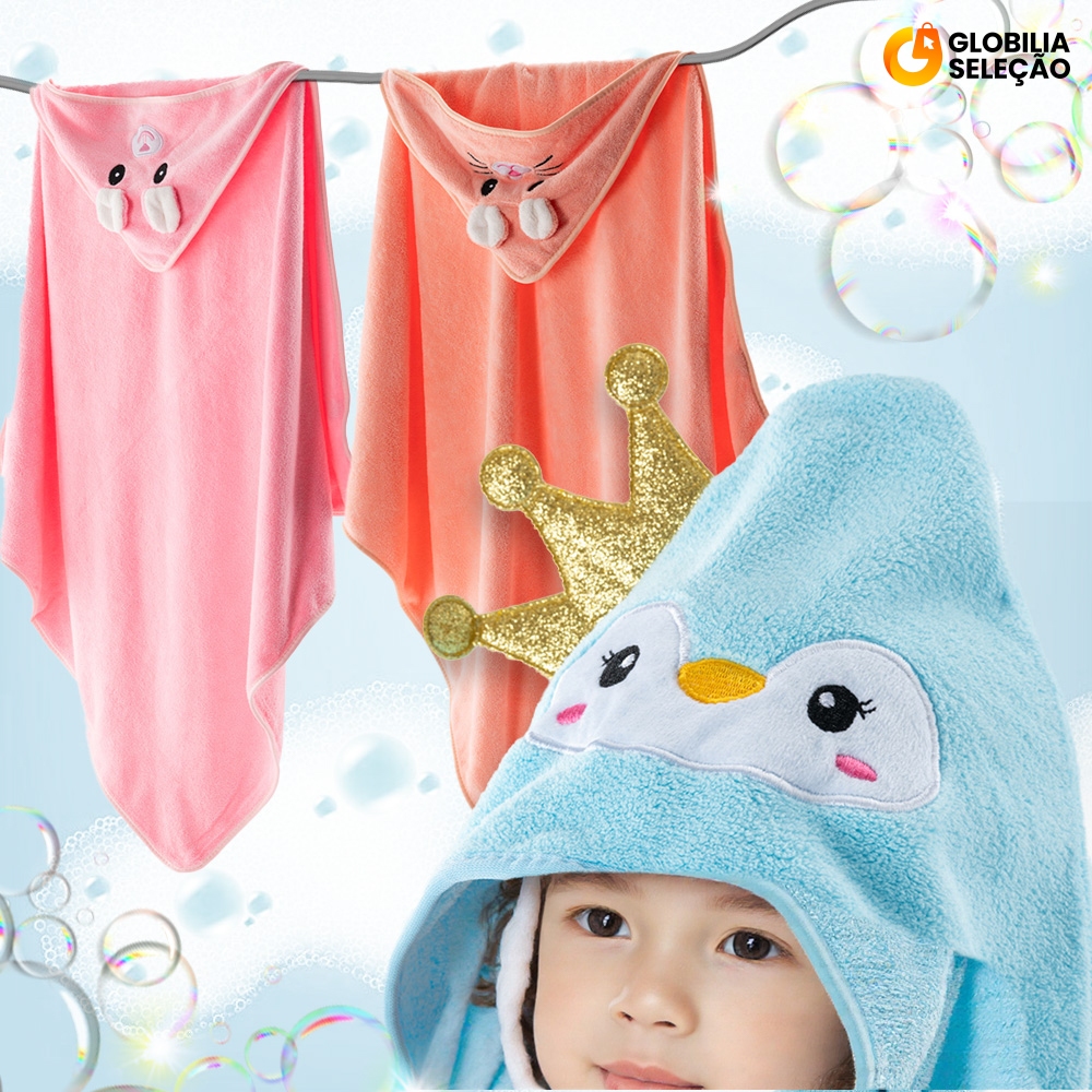 💓Toalha De Banho Bebê Capuz Roupão Infantil Recém Nascido Criança Bichinho Bordado Absorv...