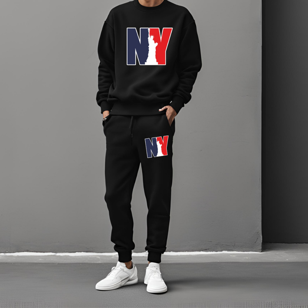 Conjunto calça e moletom gola careca estampado NY estatua da liberdade