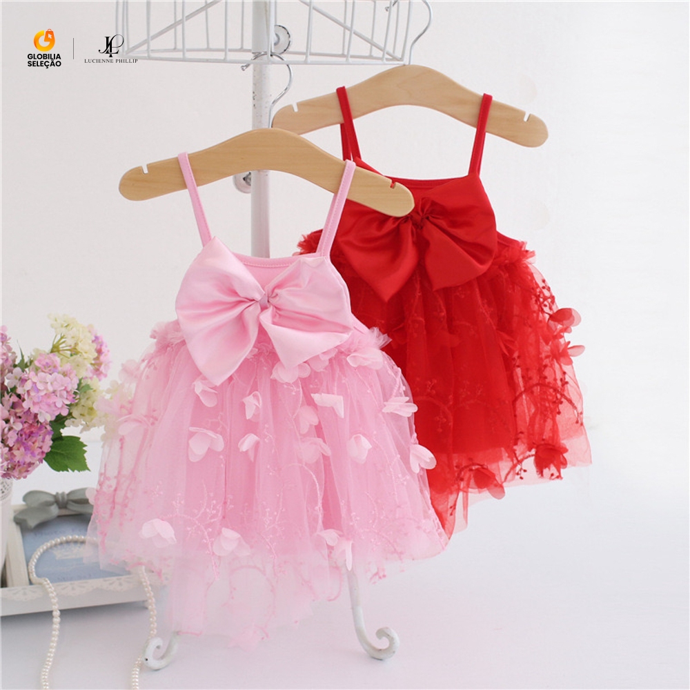 【Desconto 50%】Vestido Recém Nascido Menina Vermelho Infantil Vestido De Bebê Princesa Tutu Borboleta Para Crianças