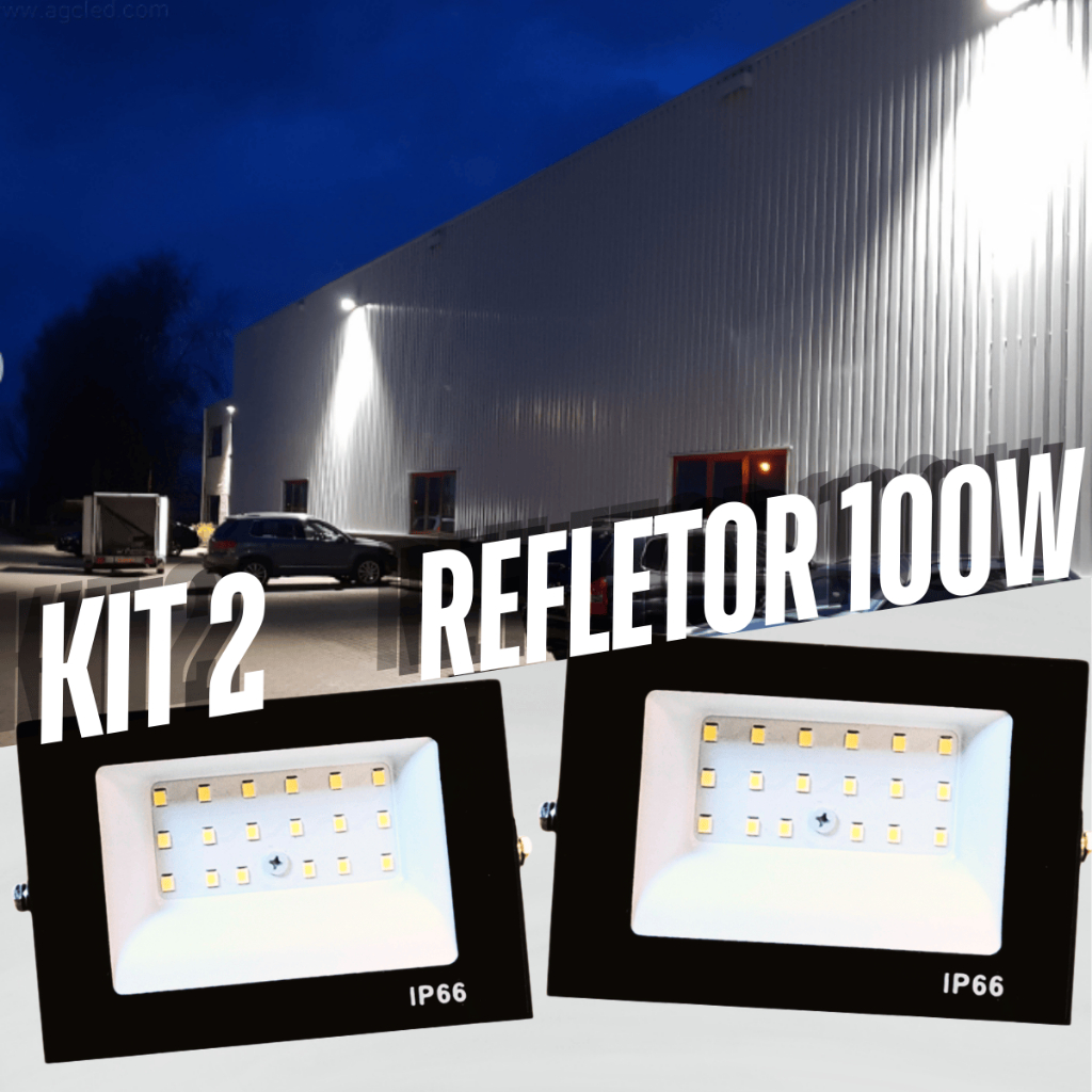 Kit 2 Refletor LED 100W Bivolt IP66 Holofote Prova D'Água Branco Frio 6500K Luminária Refletores