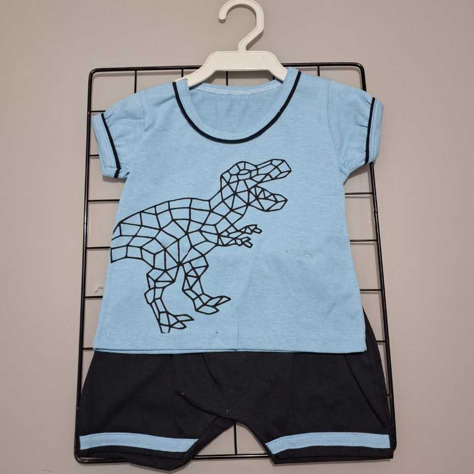 Conjunto Bebê Masculino Dinossauro Amarelo Camisa e Short Fresco Confortável Malha 1-3 meses