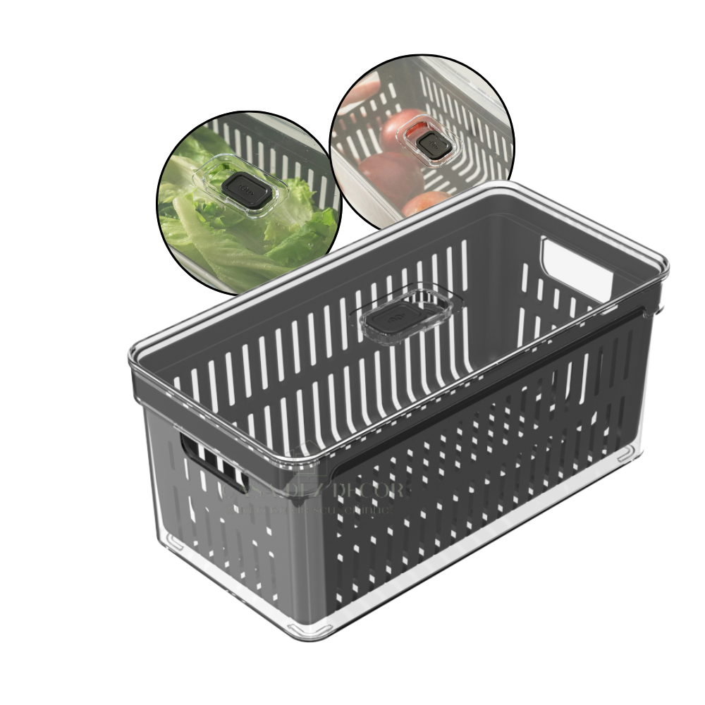 Organizador de Geladeira 5 Litros Com Cesto Para Frutas Saladas Legumes Ou Clear Fresh Ou Preto - Home & Living