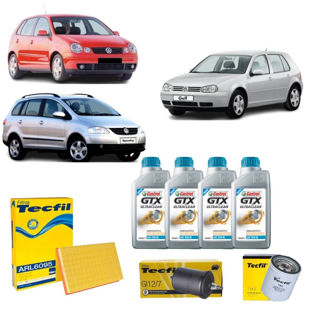 Kit Troca De Oleo Filtros VW Polo Golf Spacefox 1.6 8V 15w40 Castrol Semisintetico Revisão Original