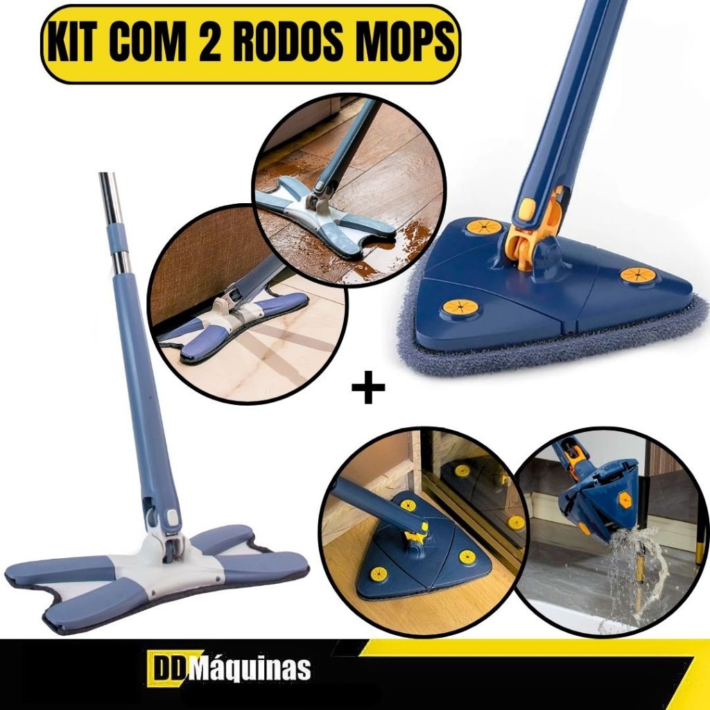 Kit Rodo Mop Vassoura Mágica Triangular Lava e Seca + Rodo Mop Giratório Vassoura Mágica  - Fasterr - Home & Living