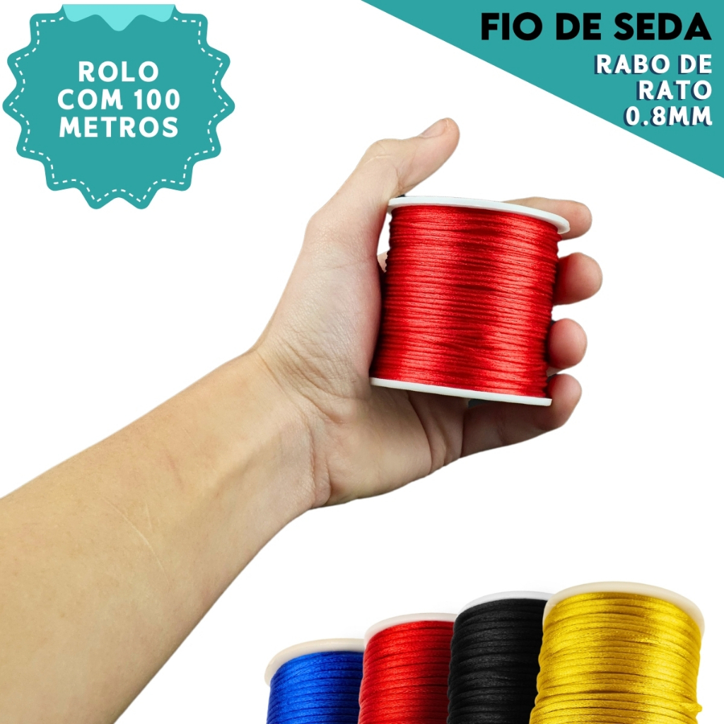 Fio De Seda 0.8mm 100 Metros Cordão Rabo De Rato Varias Cores Resistente e de Alta Qualidade - CH em Oferta na Shopee