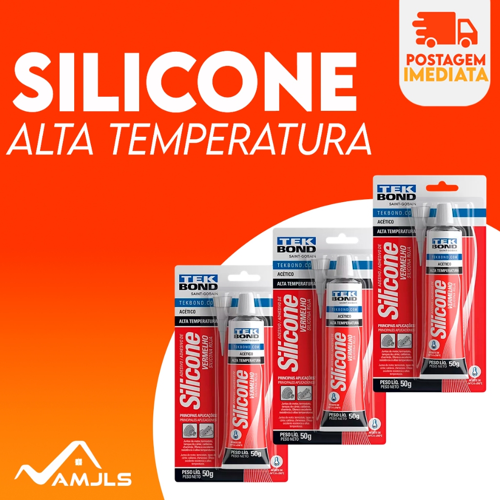 Cola Silicone Alta Temperatura Vermelho 50g Kit C/3un