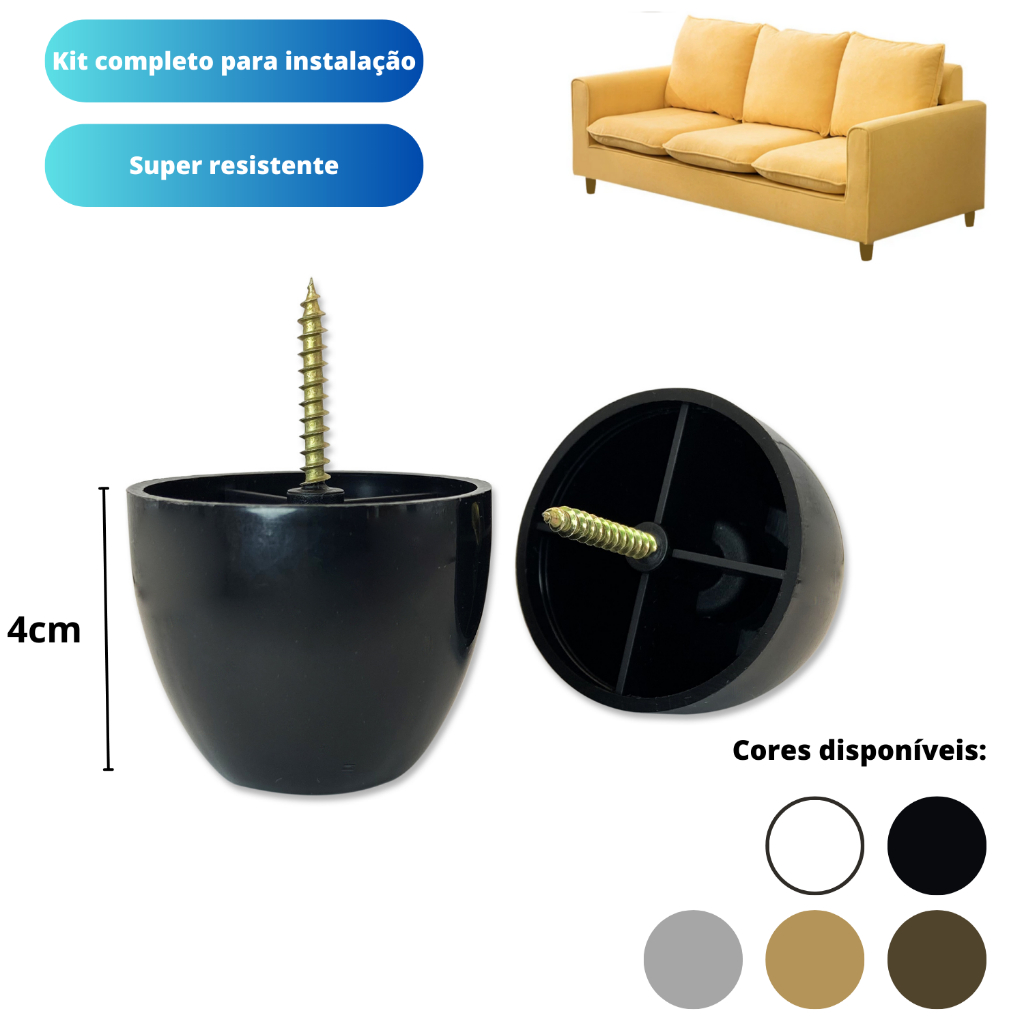Pé De Sofá Rack Comoda 4cm Plastico Pézinho Sapata Cores Melhor Preço