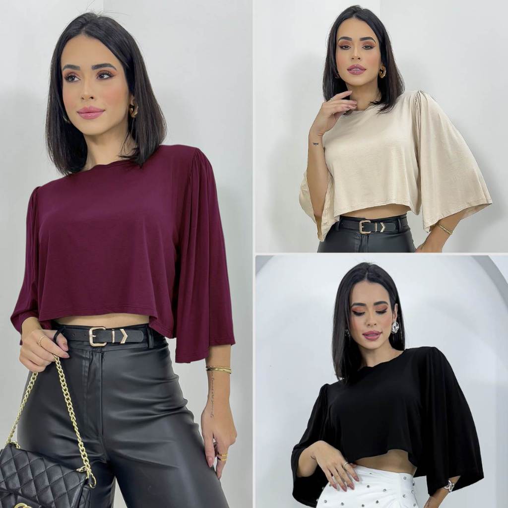 Kit 3 Blusa Feminina Viscolycra Manga Flare Soltinha Social