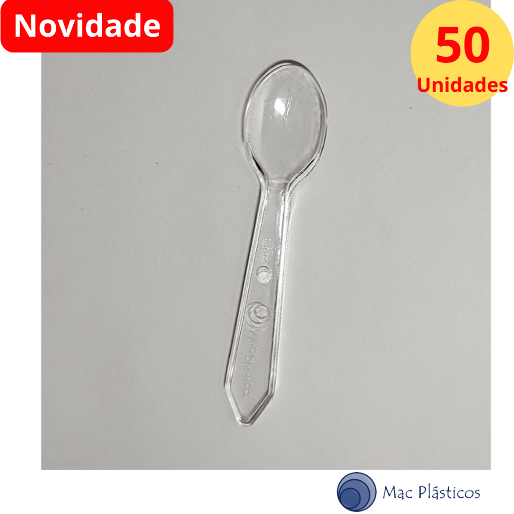 50 Unid Mini Colher Descartável cor Cristal ou Branca - Mac Plásticos