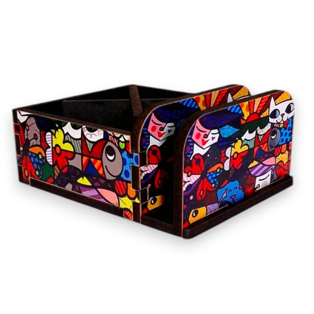 Porta Guardanapo Galheteiro Para Saches De Mesa Decorado Mdf Romero Brito