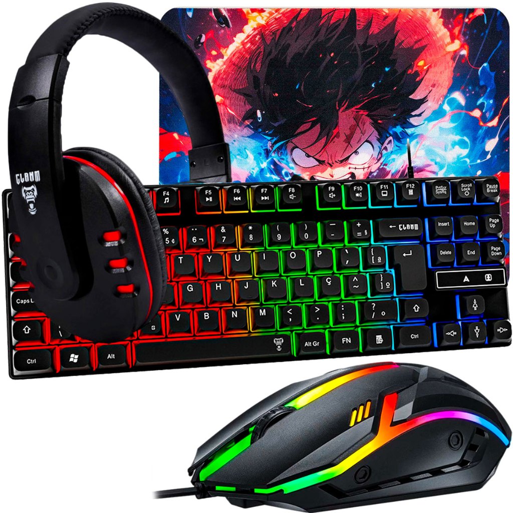 Kit Gamer Mouse Gamer 1600 Dpi Led 7 Cores Headset com Microfone Teclado RGB