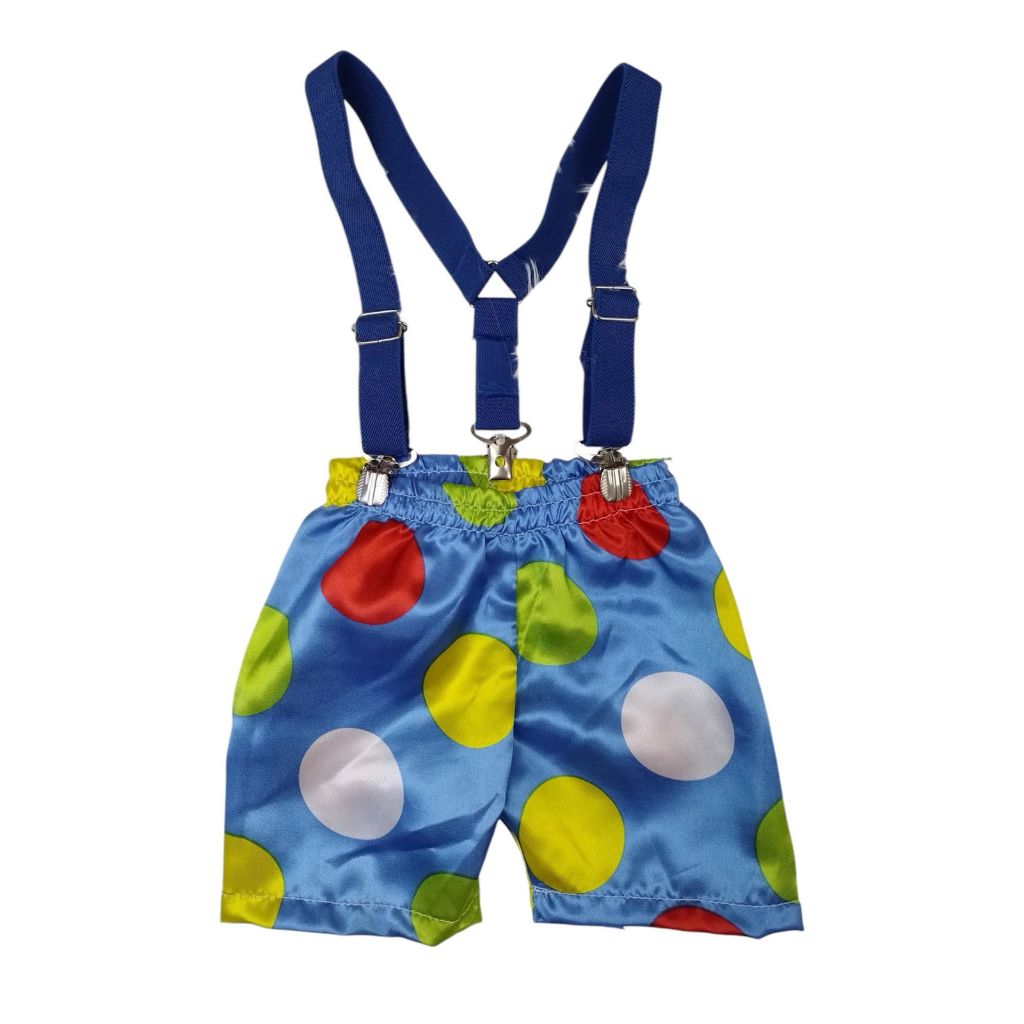 Kit Fantasia de Palhacinho Menino Festa Infantil Aniversário Temático Circo Carnaval Conjunto Short e Suspensório