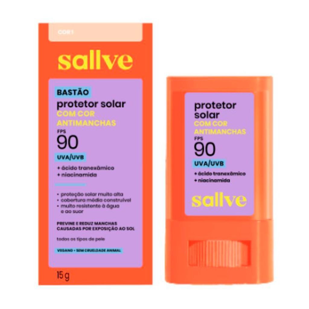 Protetor Solar Sallve Bastão com Cor Antimanchas FPS 90 Cor  15g