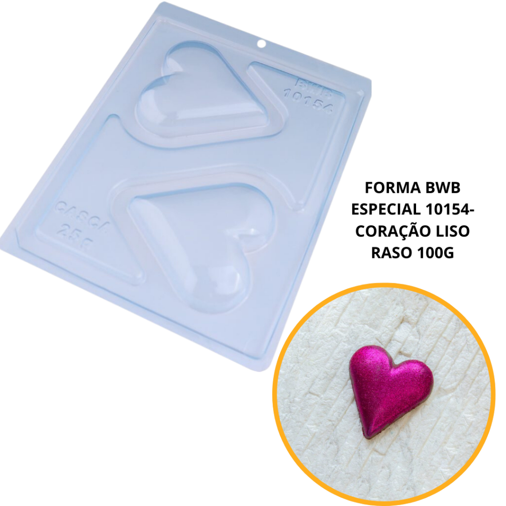 1~4 Forma bwb com silicone (3 partes) cod 10154 - Coração Liso Raso 100 gramas