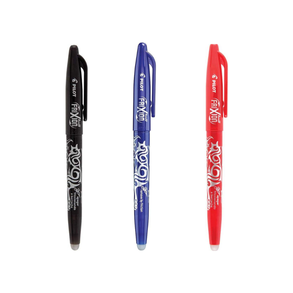 Kit 3x Canetas Frixion Ball Apagável Pilot - Azul/Preto/Vermelho