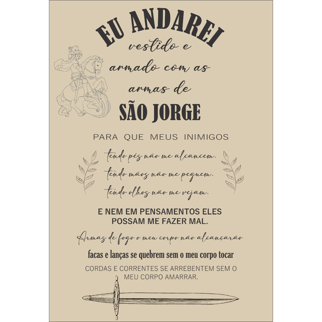 Detalhes do Placa Decorativa Adesivada Oração São Jorge Mdf