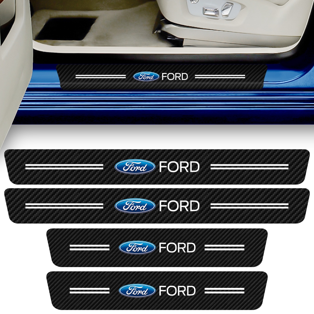 Kit 4 Peças Adesivo Soleira de Porta Carro Compatível Ford Proteção Fibra de Carbono Anti Arranhões