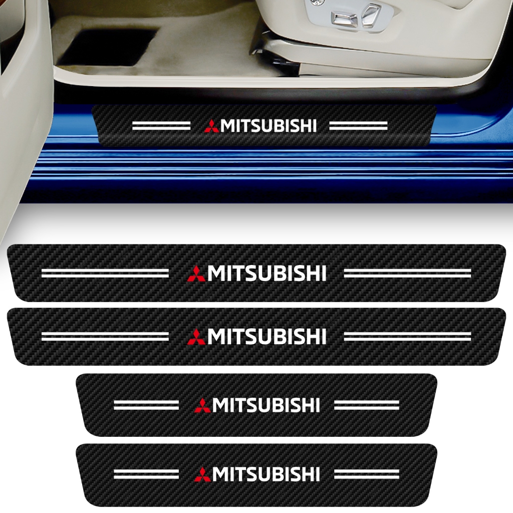 Kit 4 Peças Adesivo Soleira Porta Carro Compatível Mitsubishi Proteção Fibra Carbono Anti Arranhões