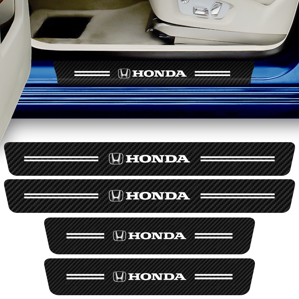 Kit 4 Peças Adesivo Soleira de Porta Carro Compatível Honda Proteção Fibra de Carbono Anti Arranhões