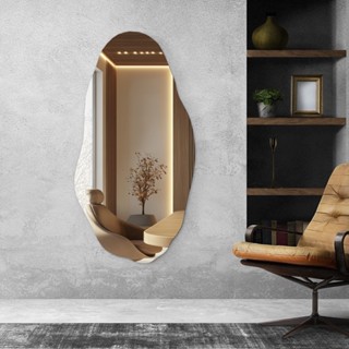 Espelho Orgânico Decorativo 80x50 Lançamento Lapidado Salão Quarto Banheiro Sala Luxo Ondulado Sem Led em Oferta na Shopee