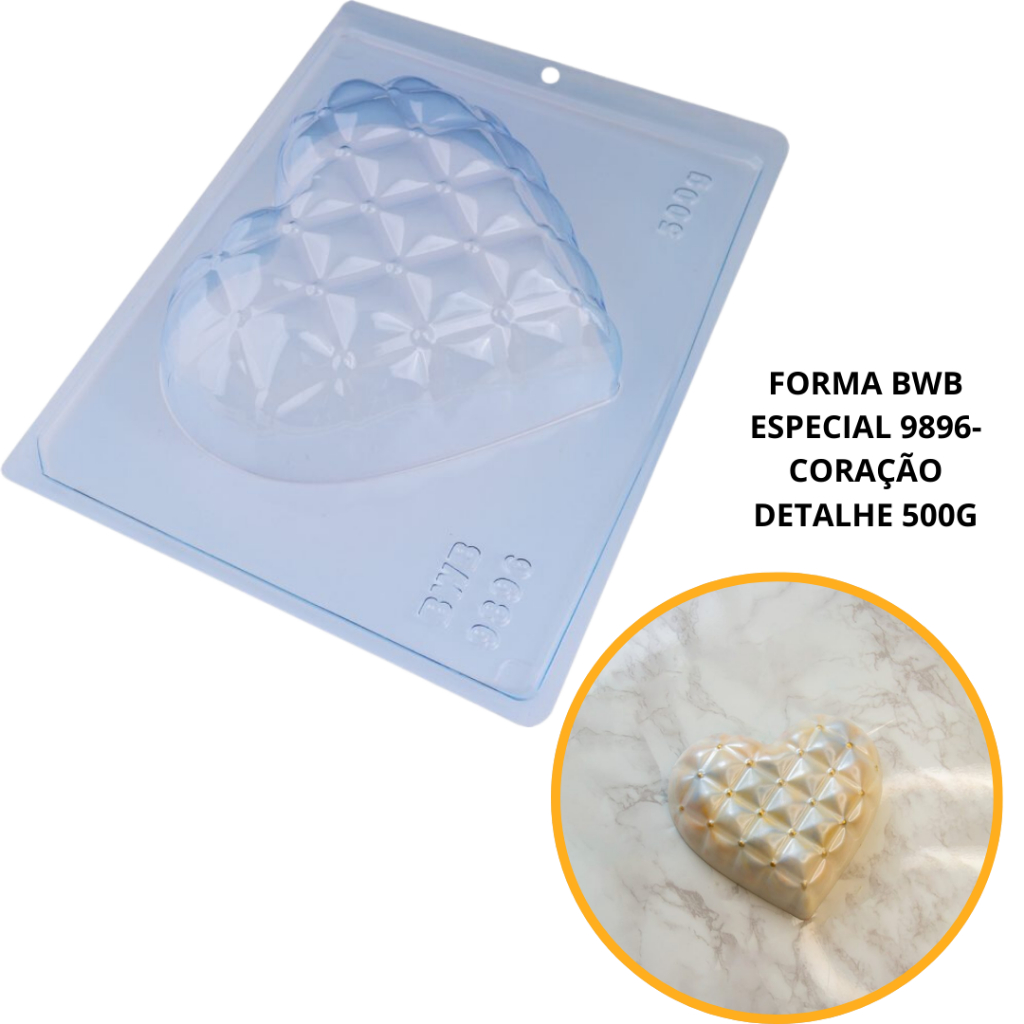1~4 Forma Bwb Com Silicone (3 Partes) Cod9896 - Coração Detalhes 500g Almofadado (CHOCO) em Oferta na Shopee