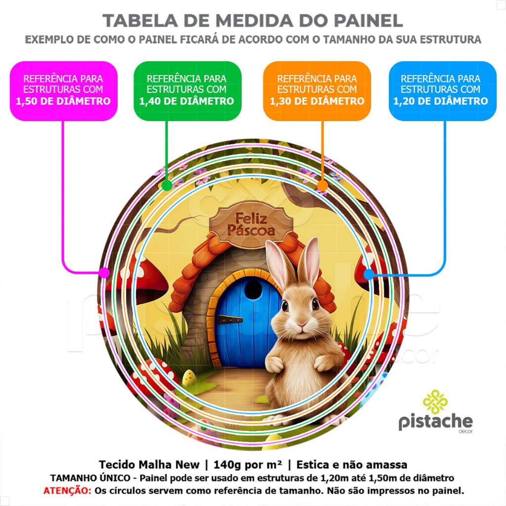 Detalhes do Kit Painel Redondo + Trio Capa Cilindro Páscoa Sublimado Em Tecido Veste Fácil Com Elástico