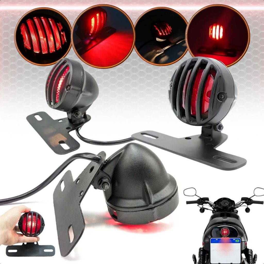 Lanterna Traseira Suporte Custom Moto Universal Placa De Led