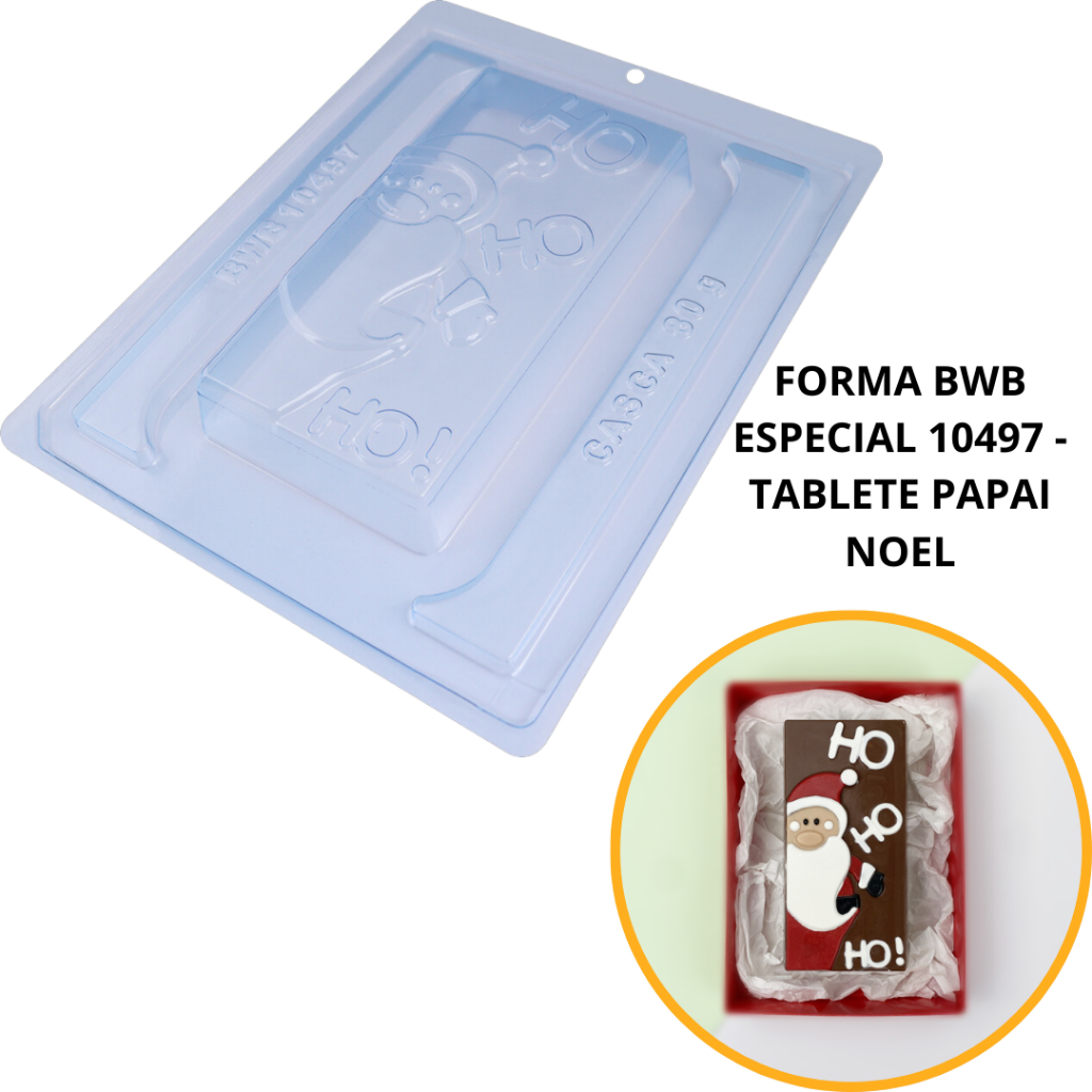 Forma bwb TABLETE PAPAI NOEL 300g hohoho 3 partes para chocolates de Natal 2023 Cód. 10497 - Home & Living