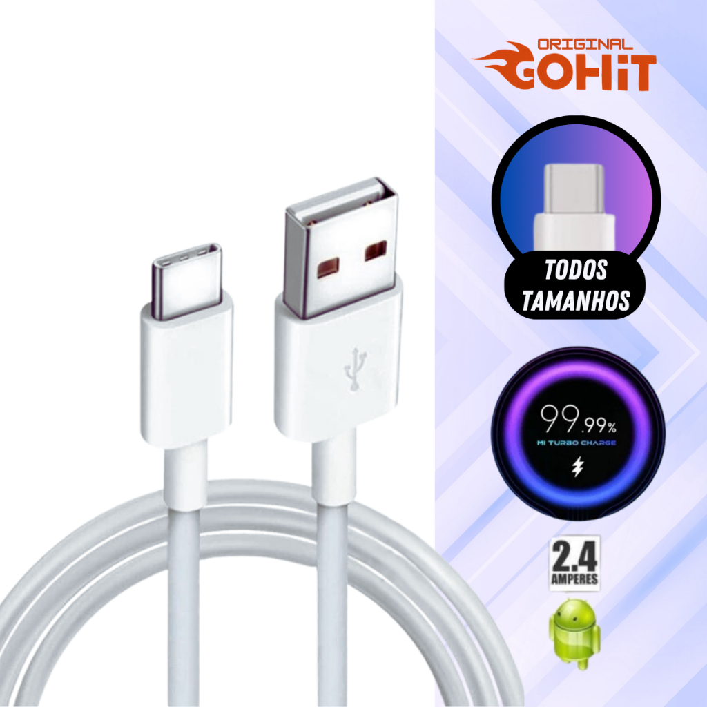 Cabo USB Para Celular TIPO C Turbo IPHONE Lighting V8 Turbo