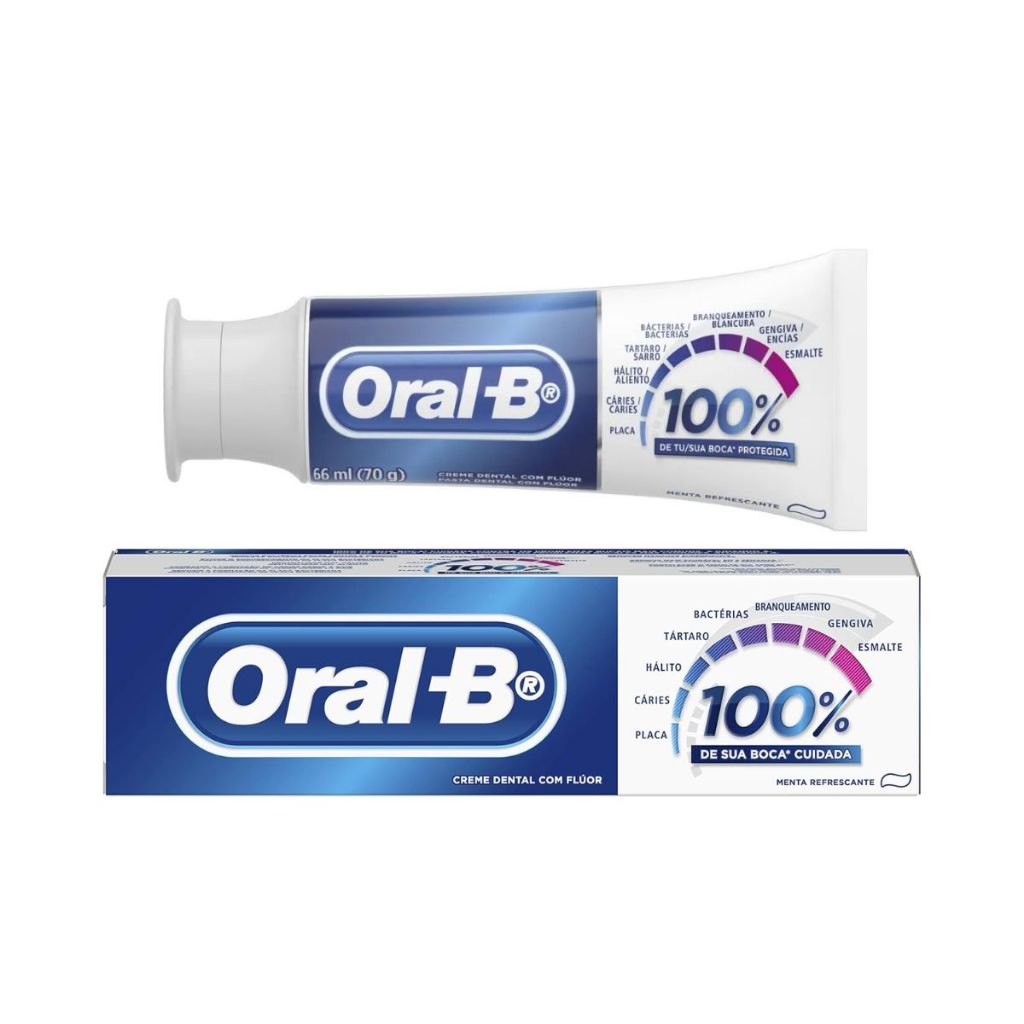 Creme Dental Oral-B Com Flúor Menta Refrescante 70g em Oferta na Shopee