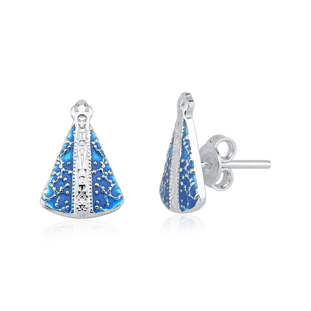 Brincos prata 925 Nossa Senhora Aparecida manto azul em Oferta na Shopee