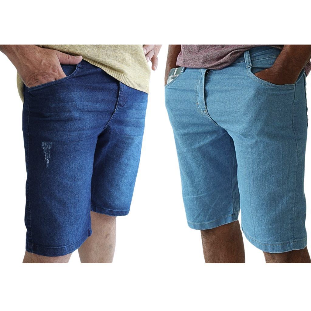 Kit 2 Jeans Masculinos Shorts Reto Com Elastano - Original Estilo Casual Black Friday Bermuda Jeans Dia dos Pais 