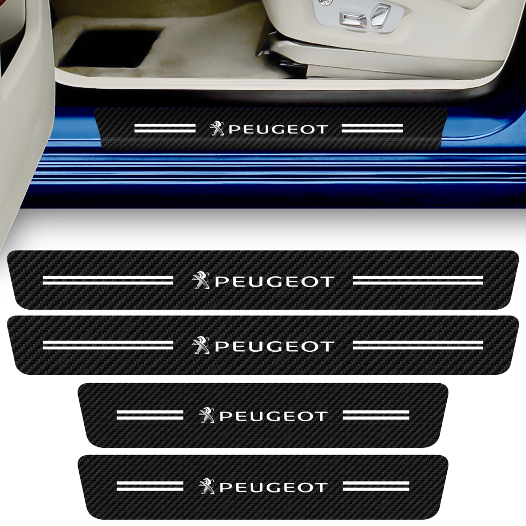 Kit 4 Peças Adesivo Soleira Porta Carro Compatível Peugeot Proteção Fibra de Carbono Anti Arranhões