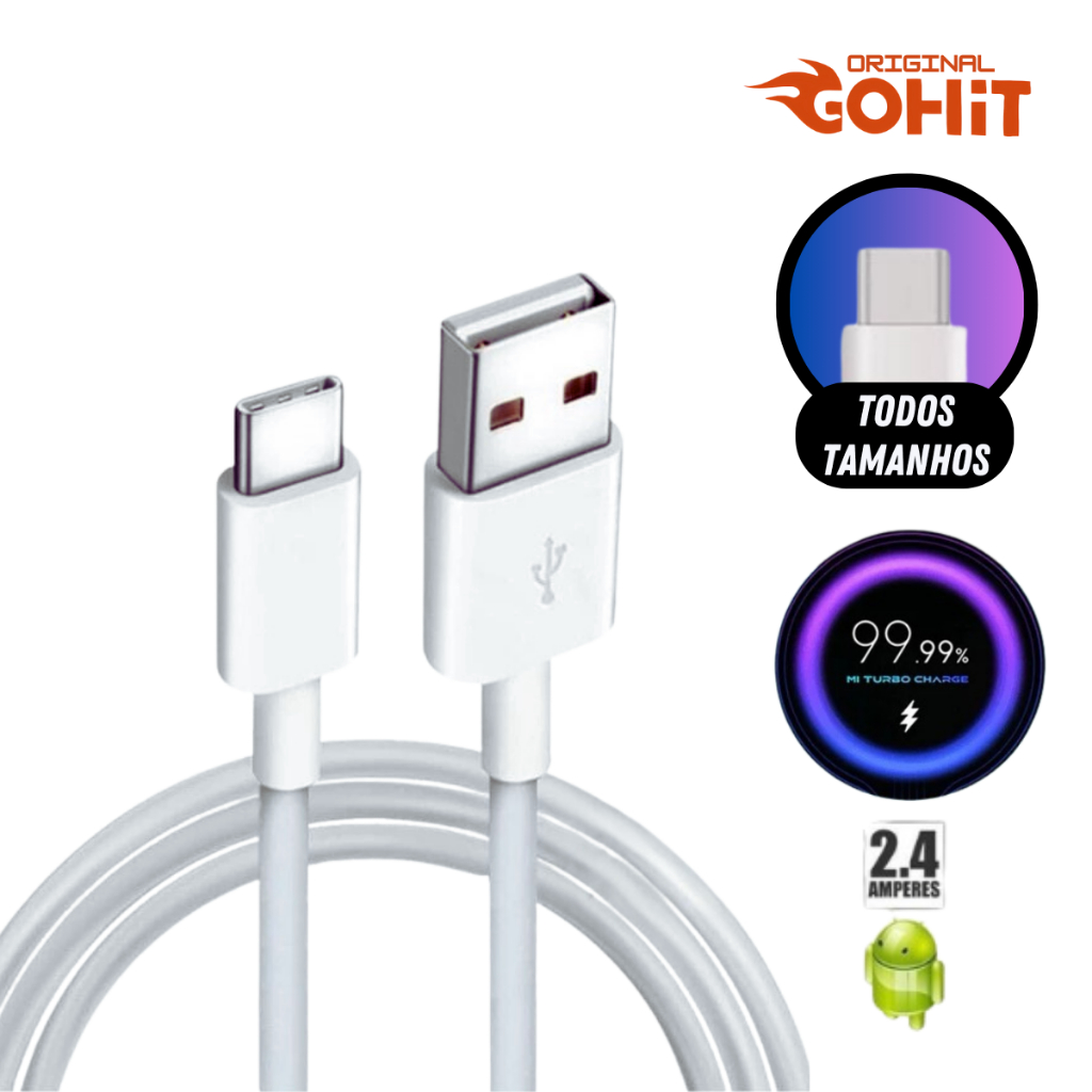 Cabos Para Celular TIPO C Turbo IPHONE Lighting TYPE-C V8 Gohit TurboRecarga Rápida COR ALEATORIA
