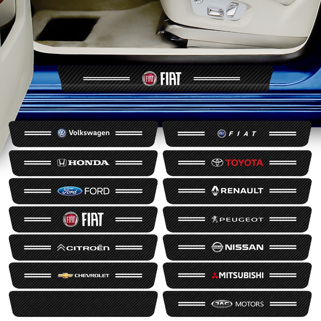 Kit 4 Peças Adesivo Soleira de Porta Carro Varios Modelos Proteção Fibra de Carbono Anti Arranhões em Oferta na Shopee