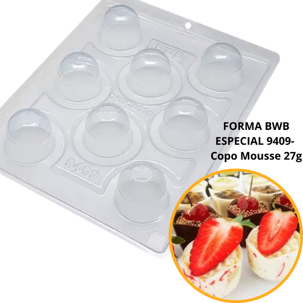 1~4 Forma bwb com silicone (3 partes) para chocolate cod 9409 - Copo Mousse 2  27g (CHOCO)